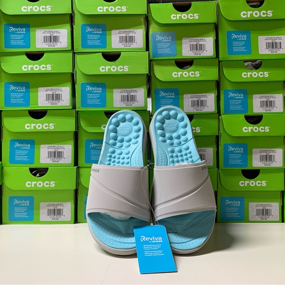 Crocs Women's Reviva Slide Sandal ~ Pearl White / Ice Blue ~ Size 10 & 11 ~ NEW - Picture 1 of 14